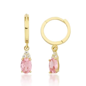 Pembe Taşlı Altın Küpe