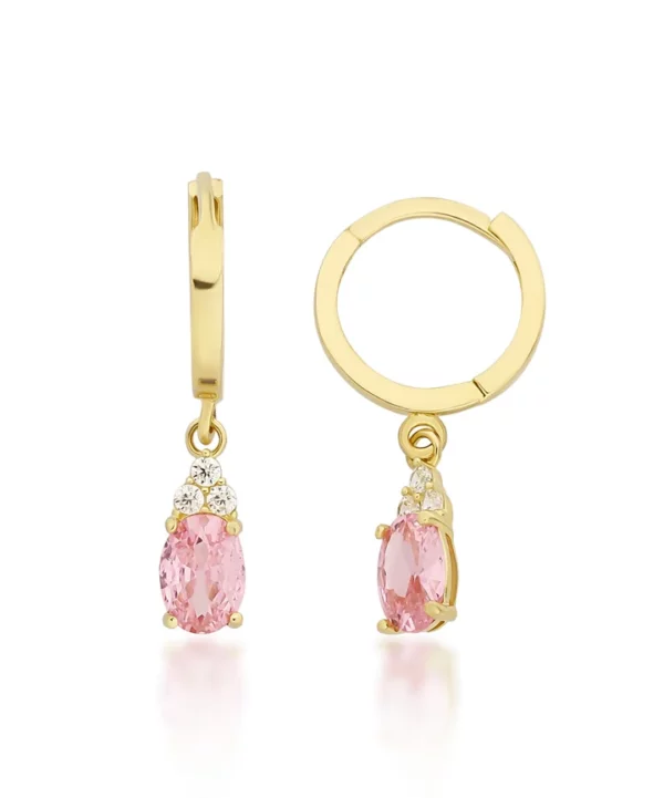 Pembe Taşlı Altın Küpe